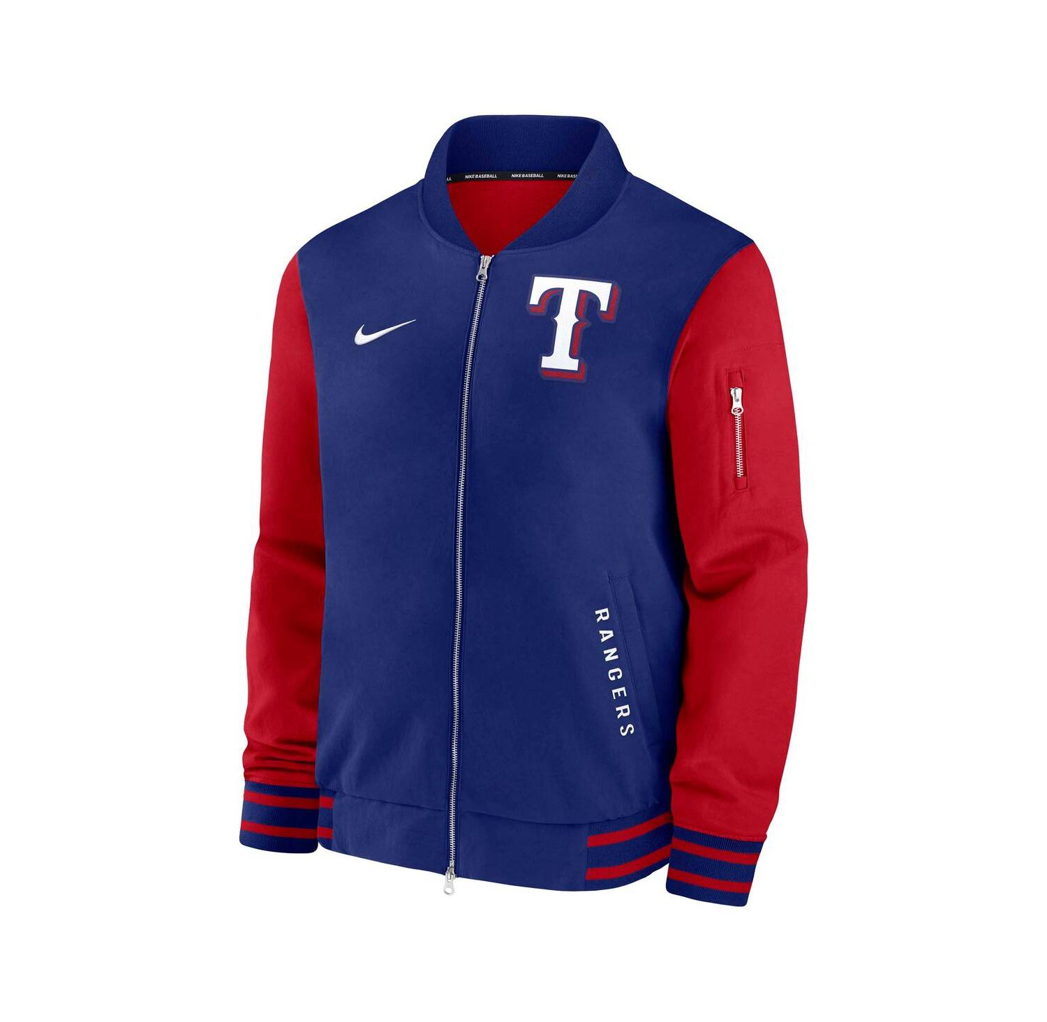 Men's Royal/Red Texas Rangers Authentic Collection Dugout Full-Zip Bomber Jacket