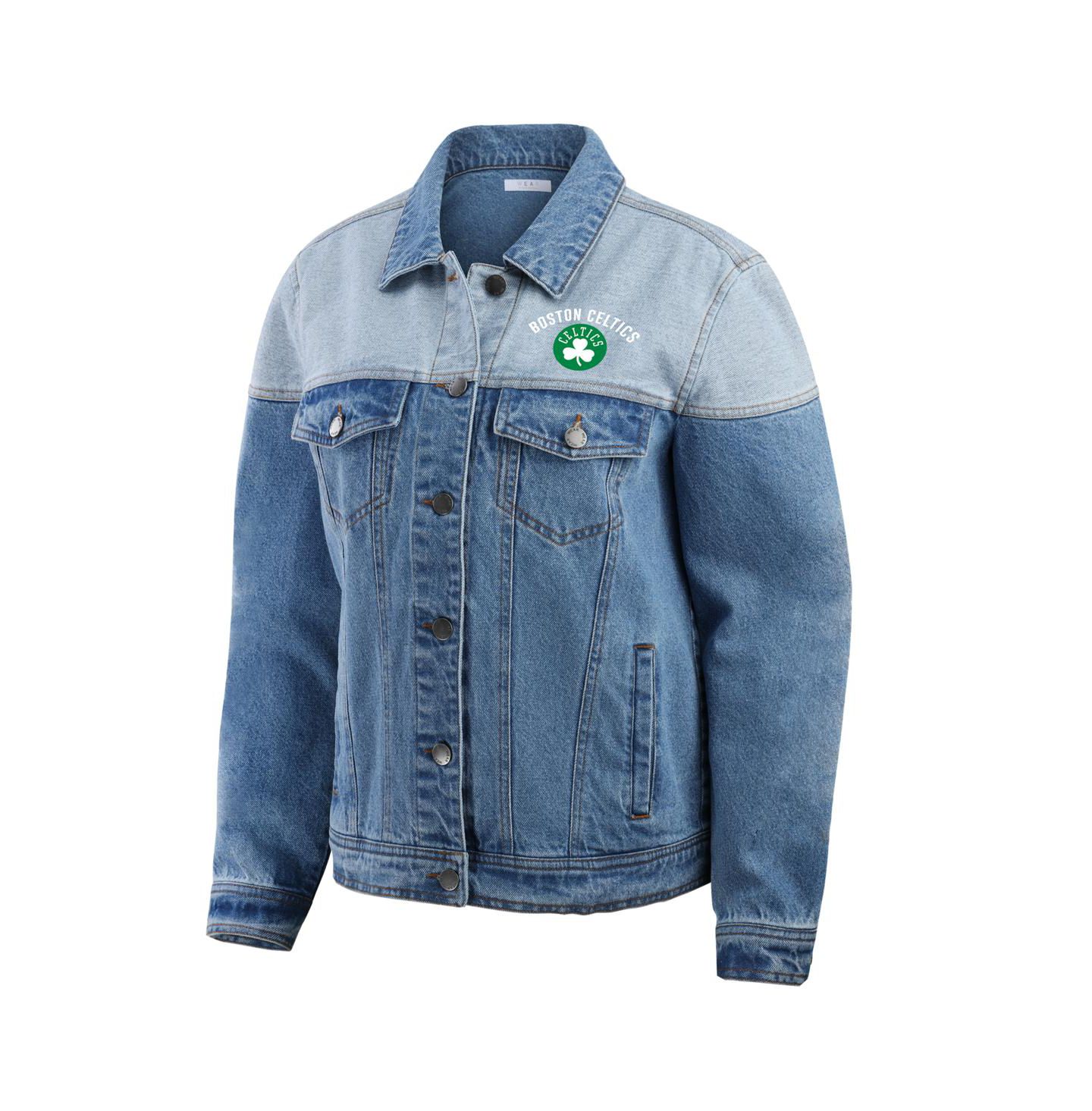 Женская куртка WEAR by Erin Andrews Blue Boston Celtics Full-Button Denim Jacket — фото 2