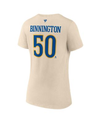 Женский топ с V-образным вырезом Fanatics от Jordan Binnington Cream St. Louis Blues 2025 NHL Winter Classic Authentic Stack Name Number от Fanatics