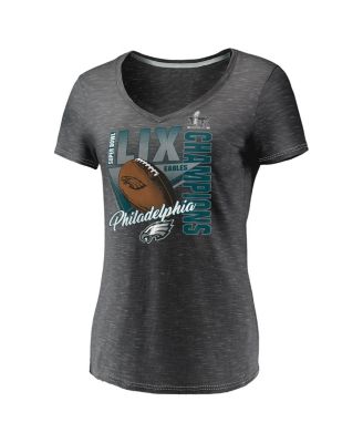 Женский графитовый топ Fanatics от Philadelphia Eagles Super Bowl LIX Champions с V-образным вырезом Moment