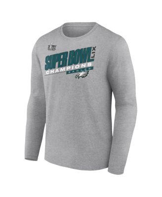Мужская футболка с длинным рукавом Fanatics Heather Gray Philadelphia Eagles Super Bowl LIX Champions, набирающая очки при подсчете очков.