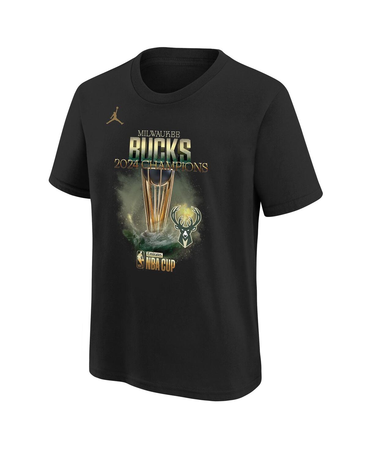 Jordan Big Boys And Girls Black Milwaukee Bucks 2024 Nba Cup Champions Locker Room T-shirt In Black