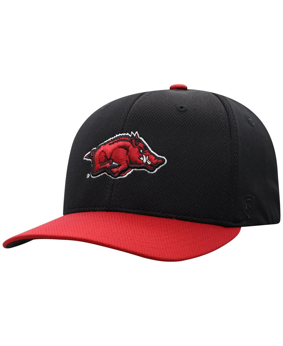 TOP OF THE WORLD MEN'S BLACK ARKANSAS RAZORBACKS REFLEX FITTED HAT 