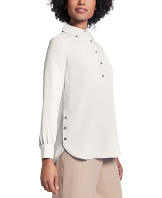 Long Sleeve Shirttail Side Button Popover Tunic