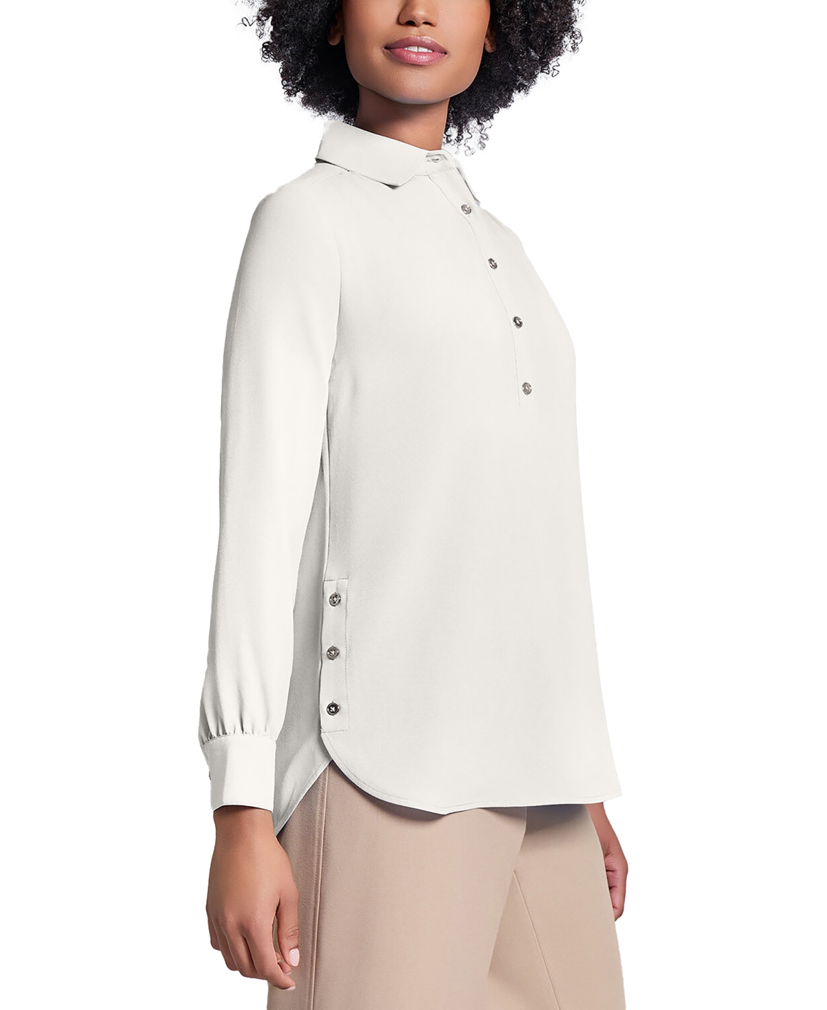 JONES NEW YORK LONG SLEEVE SHIRTTAIL SIDE BUTTON POPOVER TUNIC 
