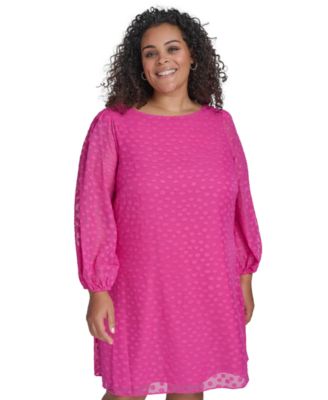 Plus Size Clip-Dot Chiffon Boat-Neck Dress