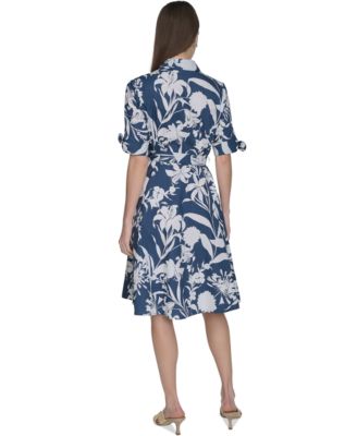 Женское хлопчатобумажное платье Calvin Klein с поясом и манжетами в цветочек от Calvin Klein