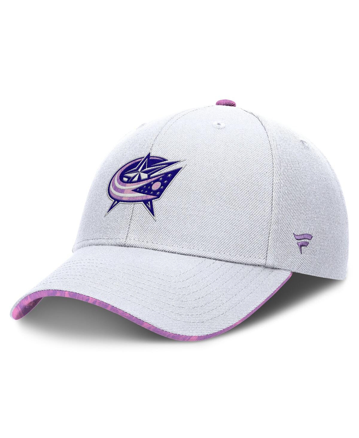 Fanatics Men's White Columbus Blue Jackets Authentic Pro Hockey Fights Cancer Adjustable Hat In White