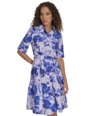 Женская хлопчатобумажная рубашка с коротким рукавом в цветочек от Calvin Klein