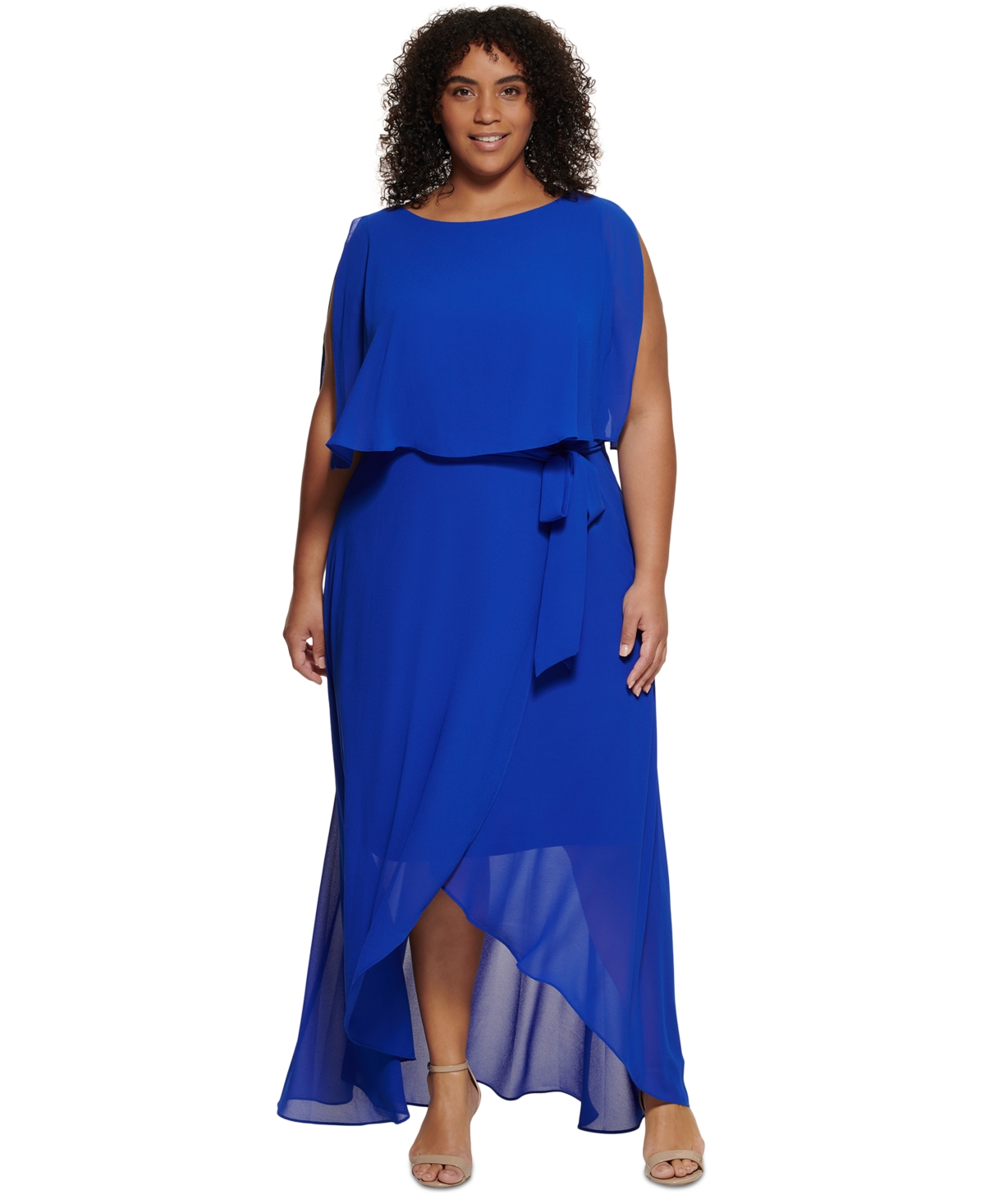 Jessica Howard Plus Size Split-sleeve High-low Maxi Dress In Cobalt