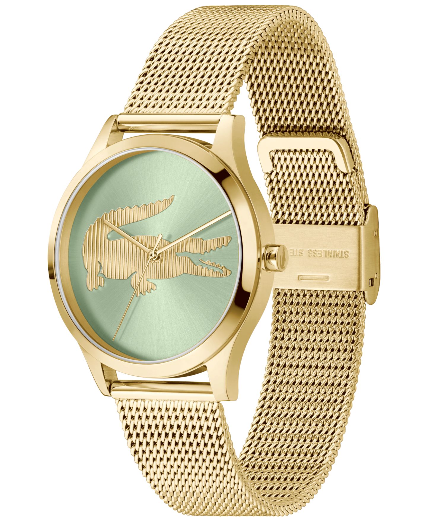 Женские часы Lacoste Crocodelle Gold Tone Stainless Steel Mesh Bracelet Watch, 36mm — фото 3