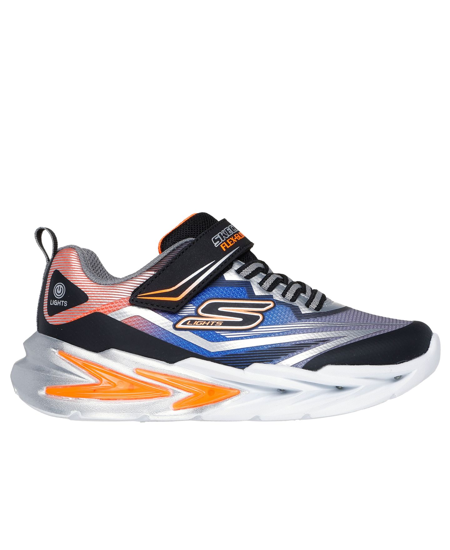 Детские кроссовки Skechers S Lights: Flex-Glow Ultra на липучке со светодиодами, цвет: Чёрный / Серебристый — фото 2