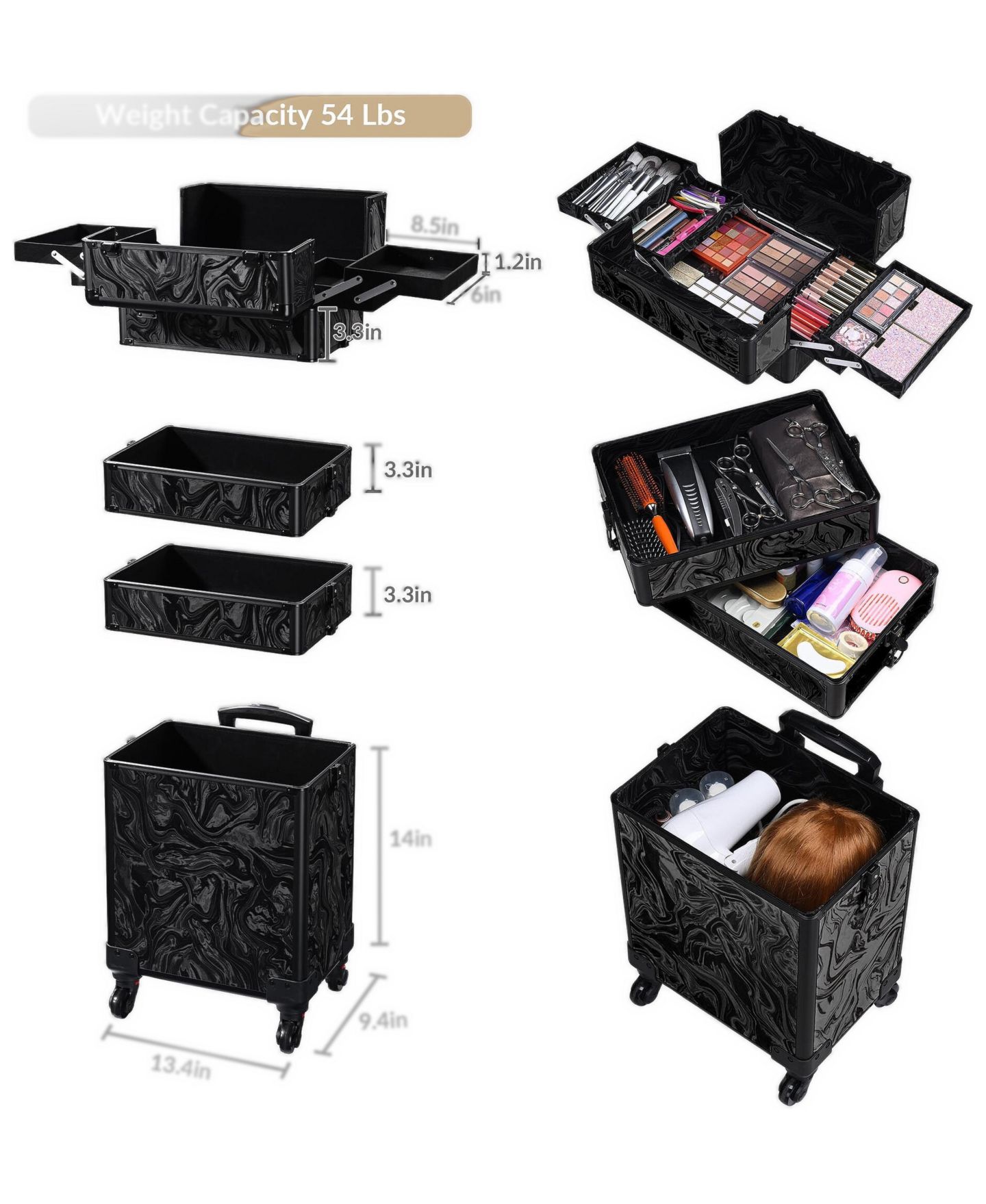 Сумка Byootique Rolling Makeup Train Case 4in1 Cosmetic Case, цвет: Чёрный — фото 2