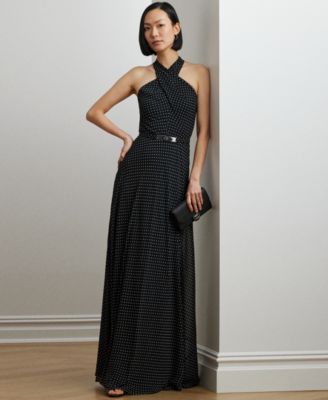 Женское платье на бретелях из жоржета с поясом в горошек от Lauren Ralph Lauren