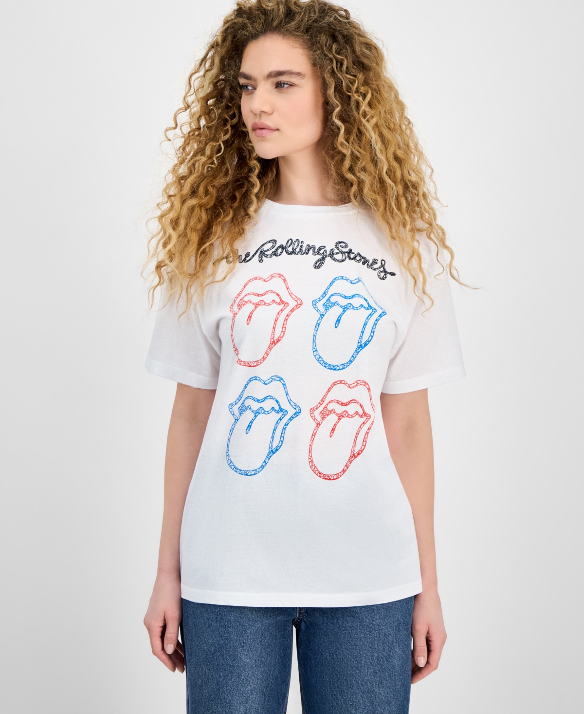 Juniors' Rolling Stones Grid Graphic T-Shirt - White