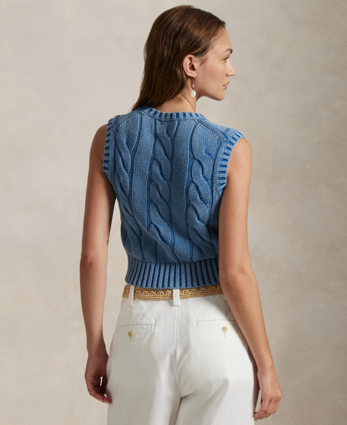 Polo Ralph Lauren Cable-knit Cotton Cropped Sweater Vest In Midnight Royal