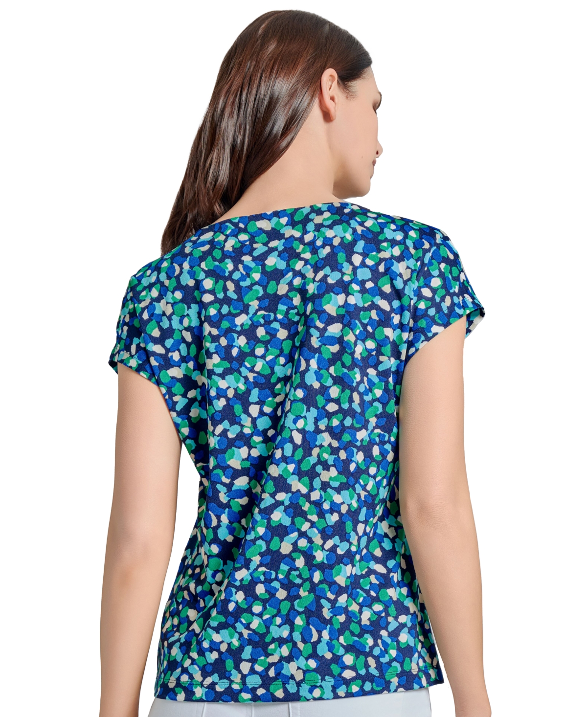 Jones New York Dot Print Keyhole Crepe Top In Pacific Navy Multi