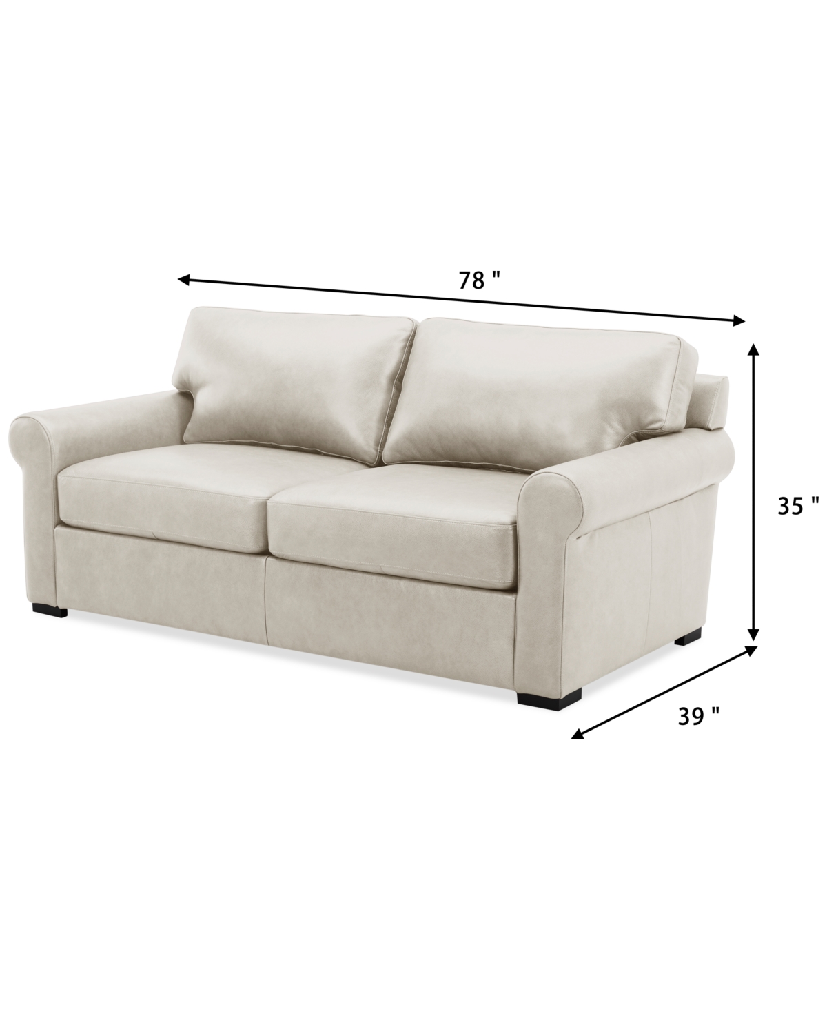 Macy's Radley 74" Leather Roll Arm Apartment Sofa, Exclusively At  In Coconut Milk
