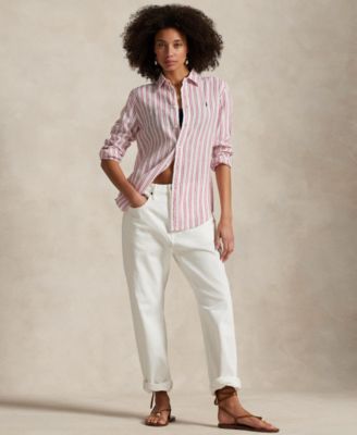 Women's Classic-Fit Striped 100% Linen Shirt 