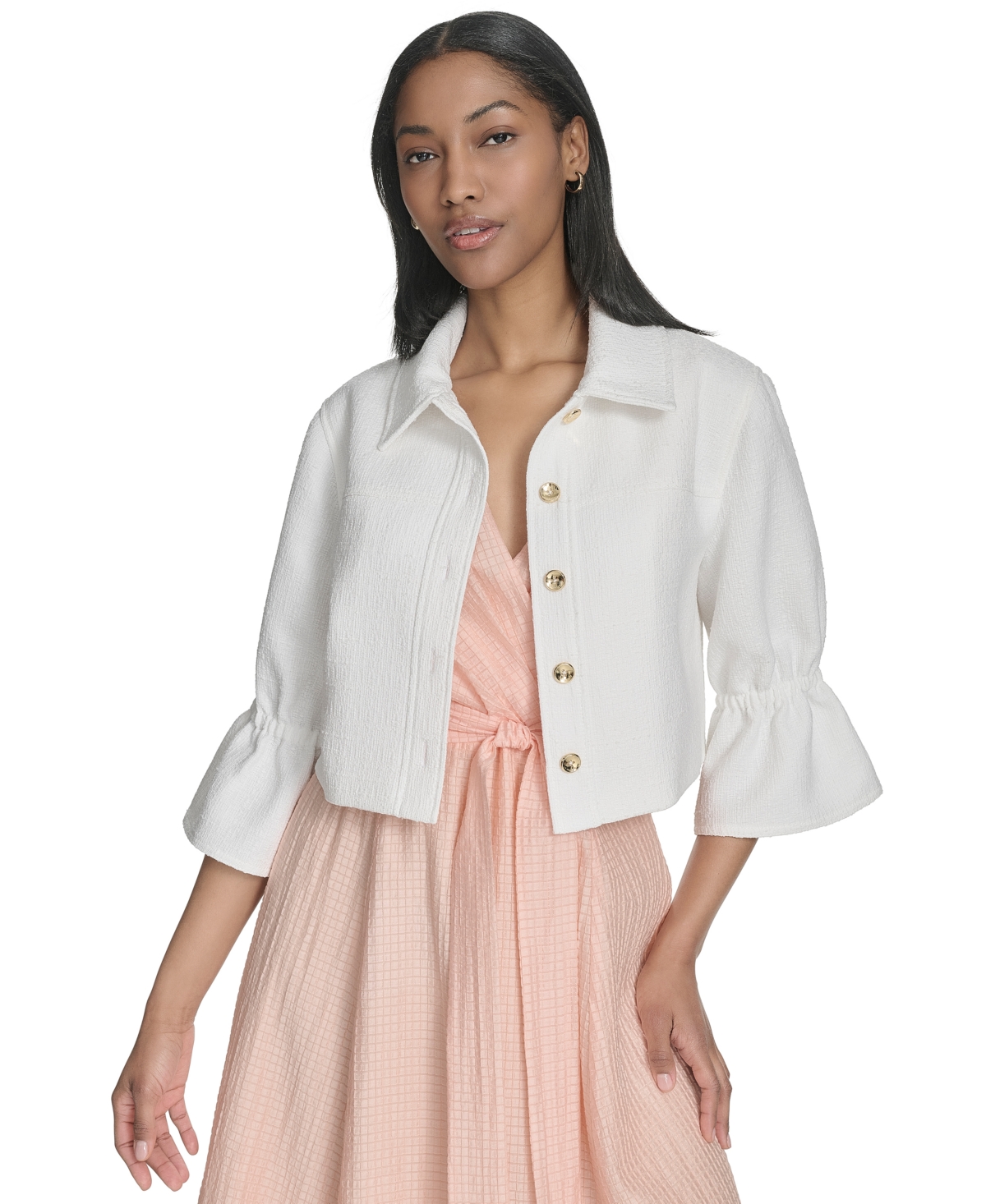 HALSTON WOMEN'S CROPPED FRONT-SEAMED SHRUG JACKET 