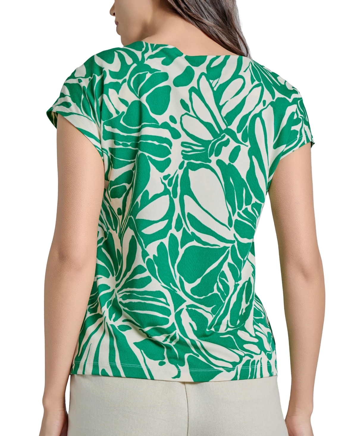 Jones New York Abstract Print Keyhole Crepe Top In Kelly,jones White