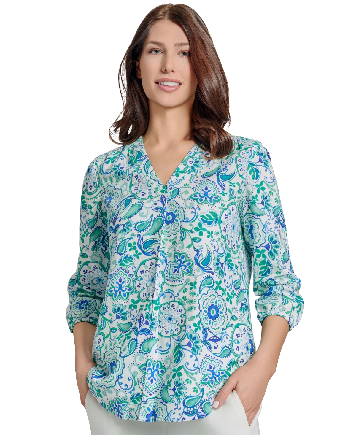 Women's Paisley-Print Linen-Blend Tunic - Nyc White Multi