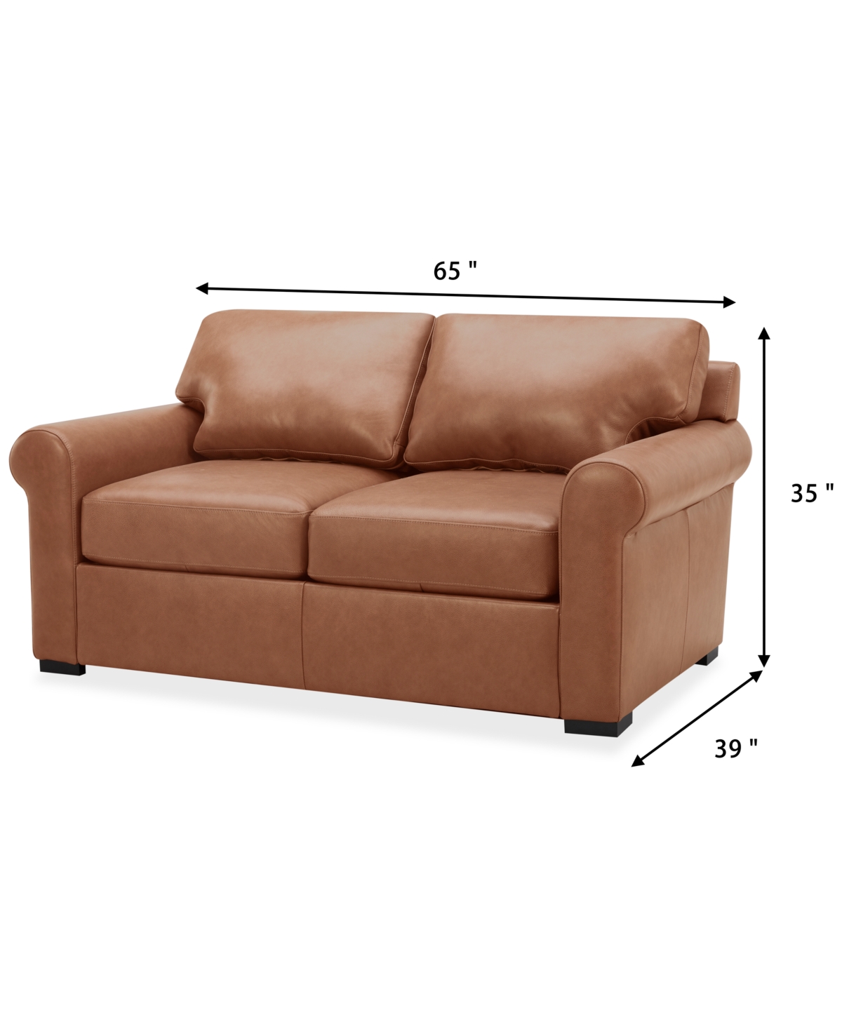 Macy's Radley 61" Leather Roll Arm Loveseat, Exclusively At  In Light Tan