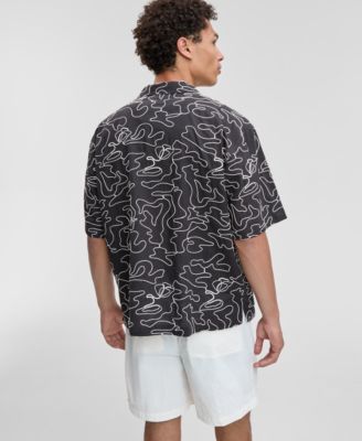 Men's Relaxed-Fit Embroidered Button-Down Poplin Camp Shirt, Exclusively at Macy's