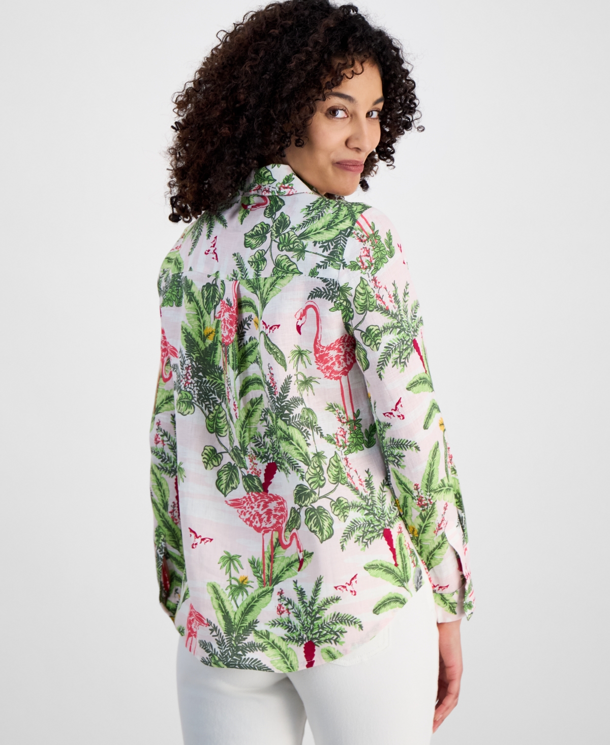 CHARTER CLUB PETITE 100% LINEN PALM BEACH LINEN SHIRT, EXCLUSIVELY AT MACY'S 