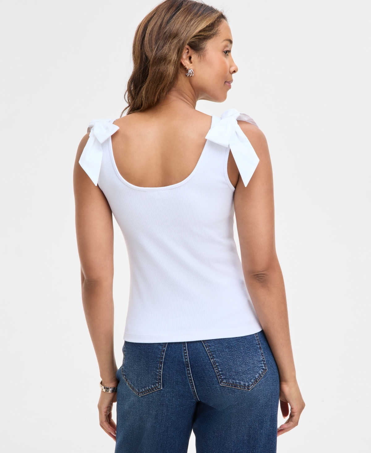 On 34th Women's Ribbed Bow-shoulder Tank Top, Exclusively At Macy's In Bright White