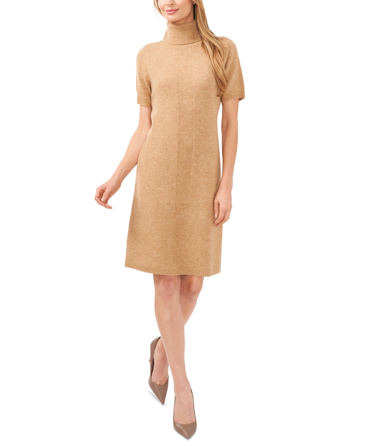 Shop Cece Women's Short-sleeve Turtleneck Sweater Dress In Latte Heather