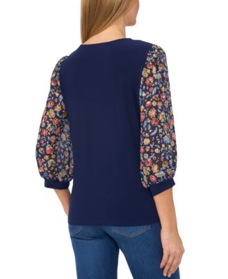 Женский топ с круглым вырезом и рукавами в цветочек из смешанной ткани CeCe