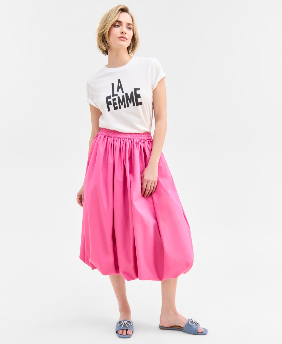 Women's Bubble-Hem Midi Skirt, Exclusively at Macy's - Pink Dazzle