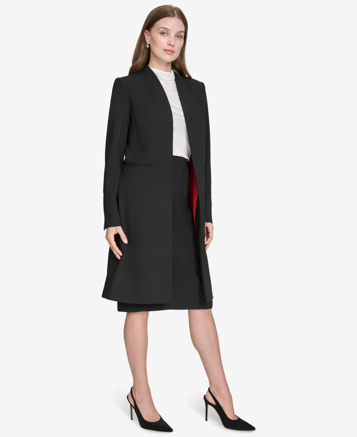 Shop Halston Women's Contrast-lined Duster Blazer In Black