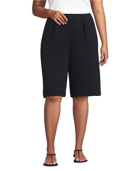 Женские шорты Lands' End Plus Size Sport Knit High Rise Pleated 12" Bermuda, цвет: Чёрный