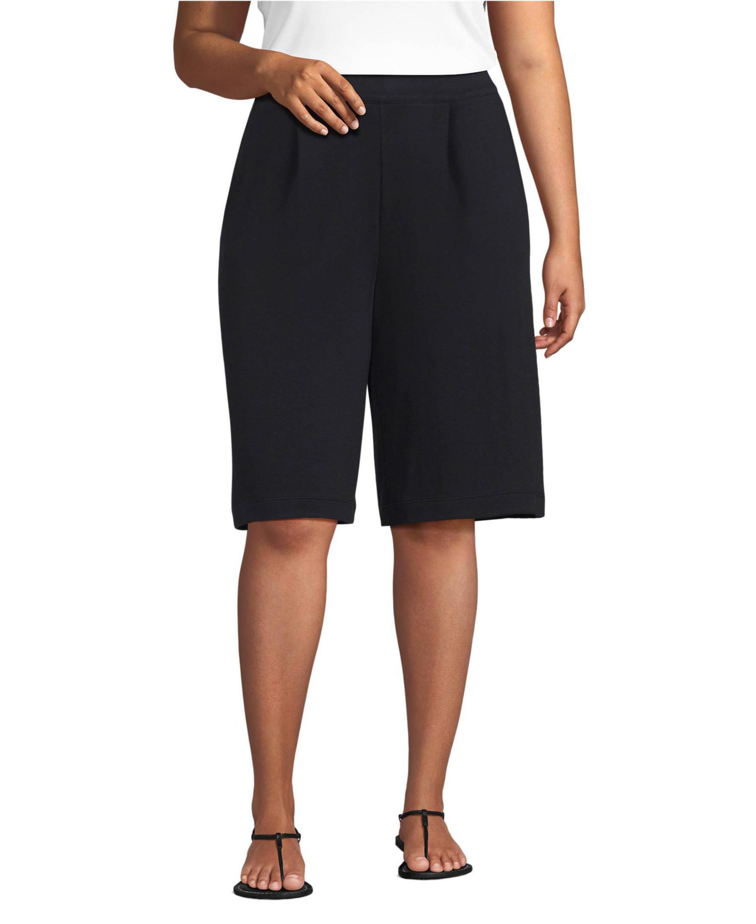 Plus Size Sport Knit High Rise Pleated 12" Bermuda Shorts