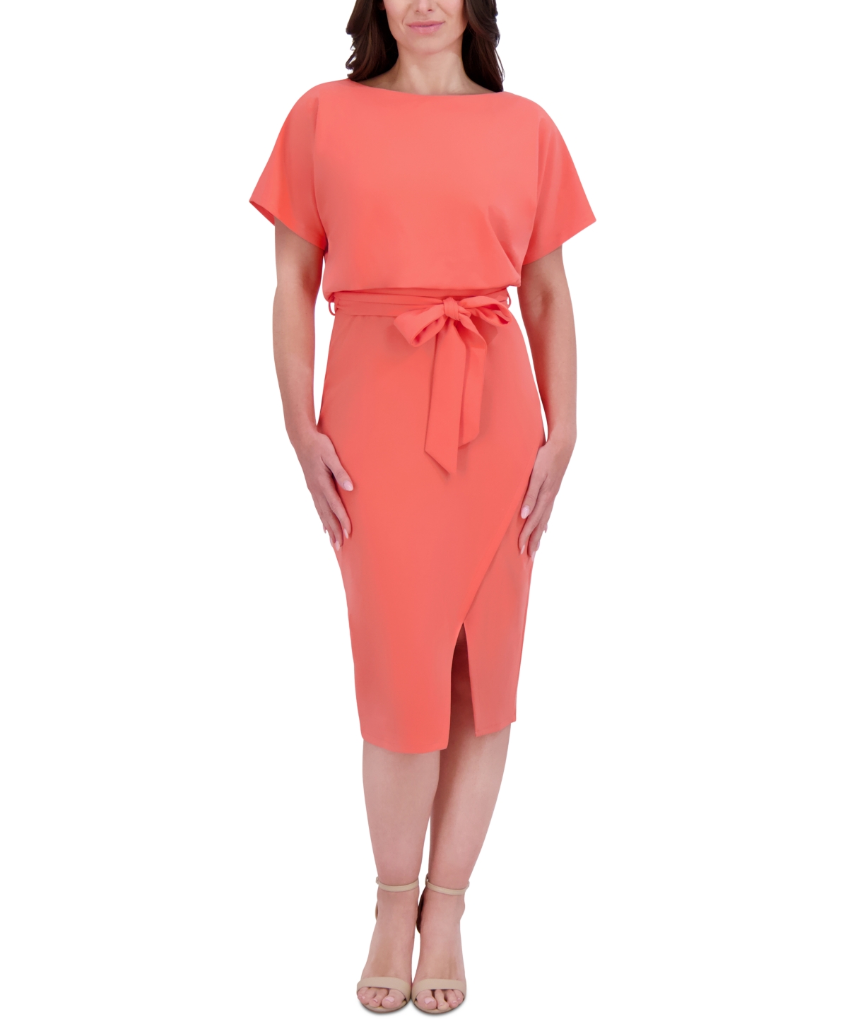 Blouson Wrap Dress - Coral