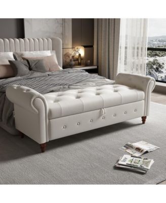 Upholstered Storage Bench with Rolled Arms