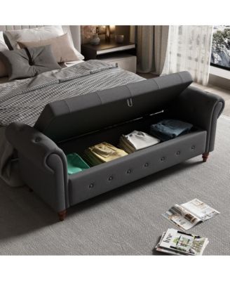 Upholstered Storage Bench with Rolled Arms