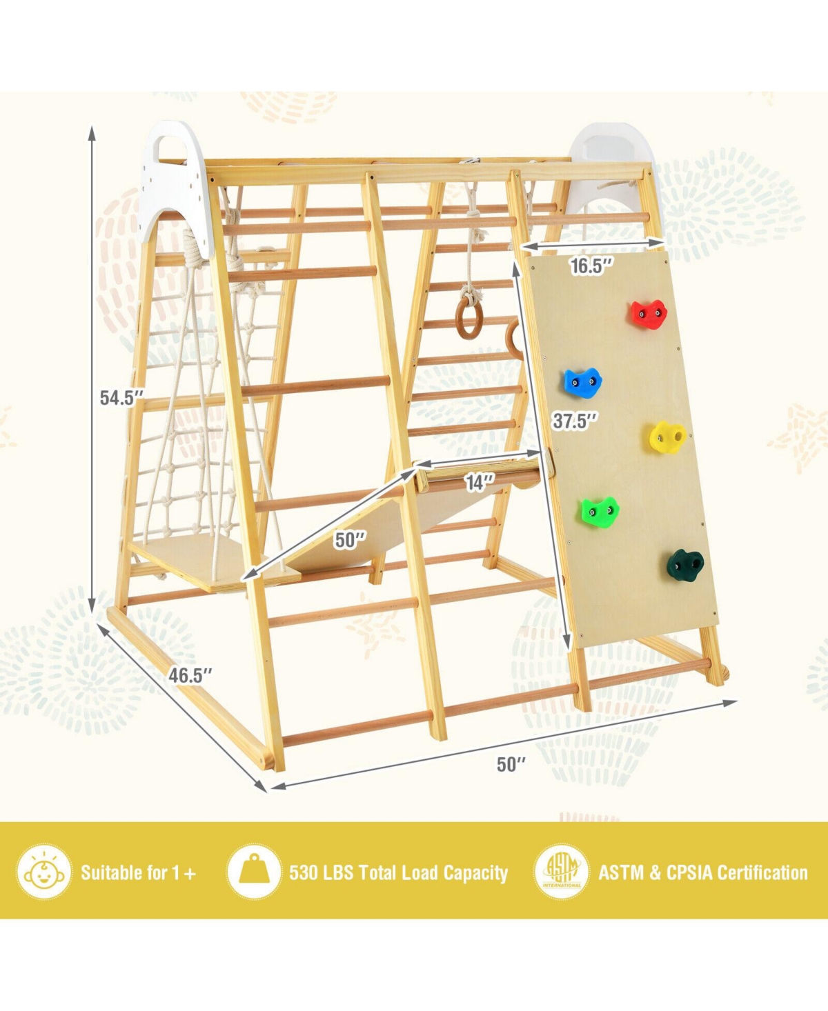 8-in-1 Wooden Jungle Gym Playset with Slide and Monkey Bars For Outdoor Play