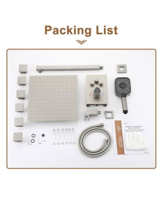 12" Rain Shower System with Body Jets, Wall-Mounted, Handheld, 3-Function Faucet Shower System