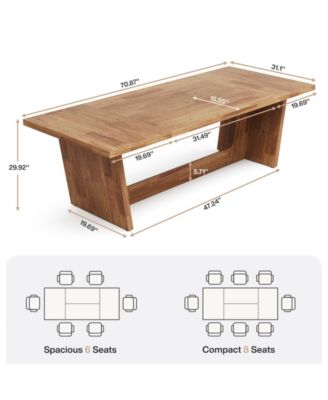 70.87-Inch Dining Room Table for 6-8 People, Rectangular Farmhouse Kitchen Table with Solid Pedestal