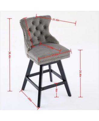 2-Piece Counter Stool Set, Velvet Upholstery with Tufted Back, Nailhead Trim and Wooden Legs, Swivel Bar Stools