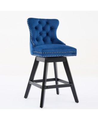 2-Piece Counter Stool Set, Velvet Upholstery with Tufted Back, Nailhead Trim and Wooden Legs, Swivel Bar Stools