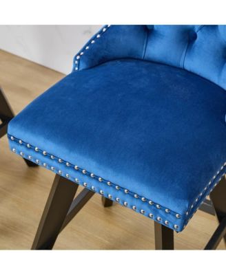 2-Piece Counter Stool Set, Velvet Upholstery with Tufted Back, Nailhead Trim and Wooden Legs, Swivel Bar Stools