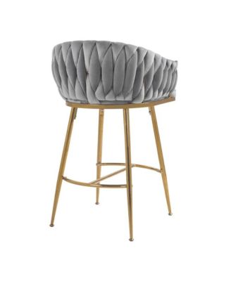 Set of 2 Counter Stools – 26" Velvet Upholstered with Hand-Wave Back, Metal Legs & Footrest