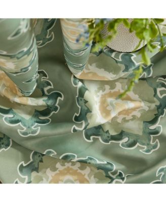 Liam Ogee Ikatt Damask Patterned Window Grommet Curtains Bedroom - Light Blocking Darkening Window Panels, Set of 2 (Sage Green, 52 W x 84 L)