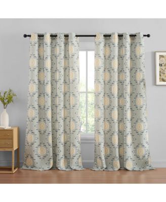 Liam Ogee Ikatt Damask Patterned Window Grommet Curtains Bedroom - Light Blocking Darkening Window Panels, Set of 2 (Grey, 52 W x 96 L)