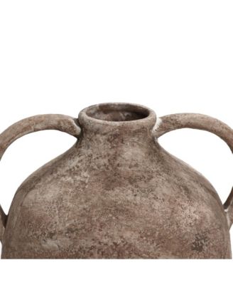 Marble Brown Ceramic 11.5-Inch Tall Jug Vase with Handles