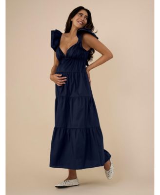 Maternity Ruffle Sleeve Tie-Back Maxi Dress - Motherhood